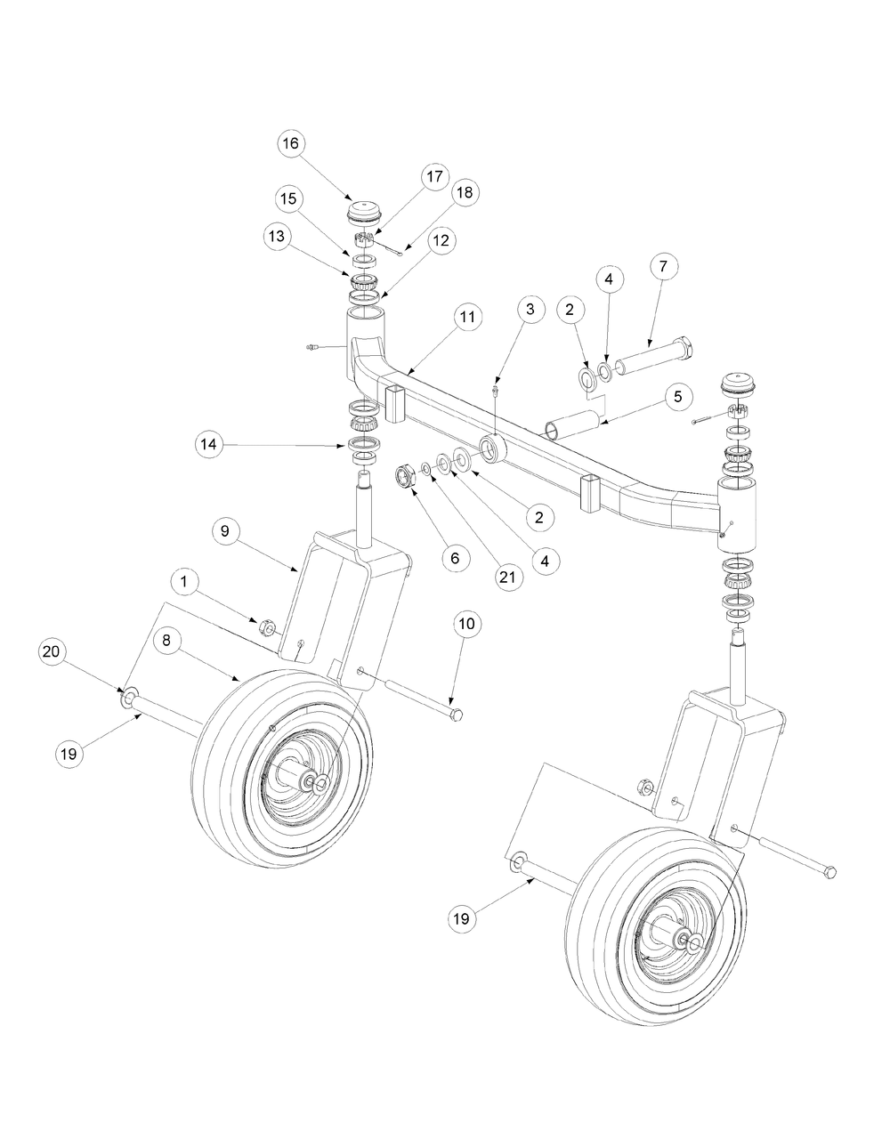 Front Caster Assembly Diagram and Parts List for M54-HN 53CB5ETW750-24HP-OHV Cub Cadet Lawn Tractor